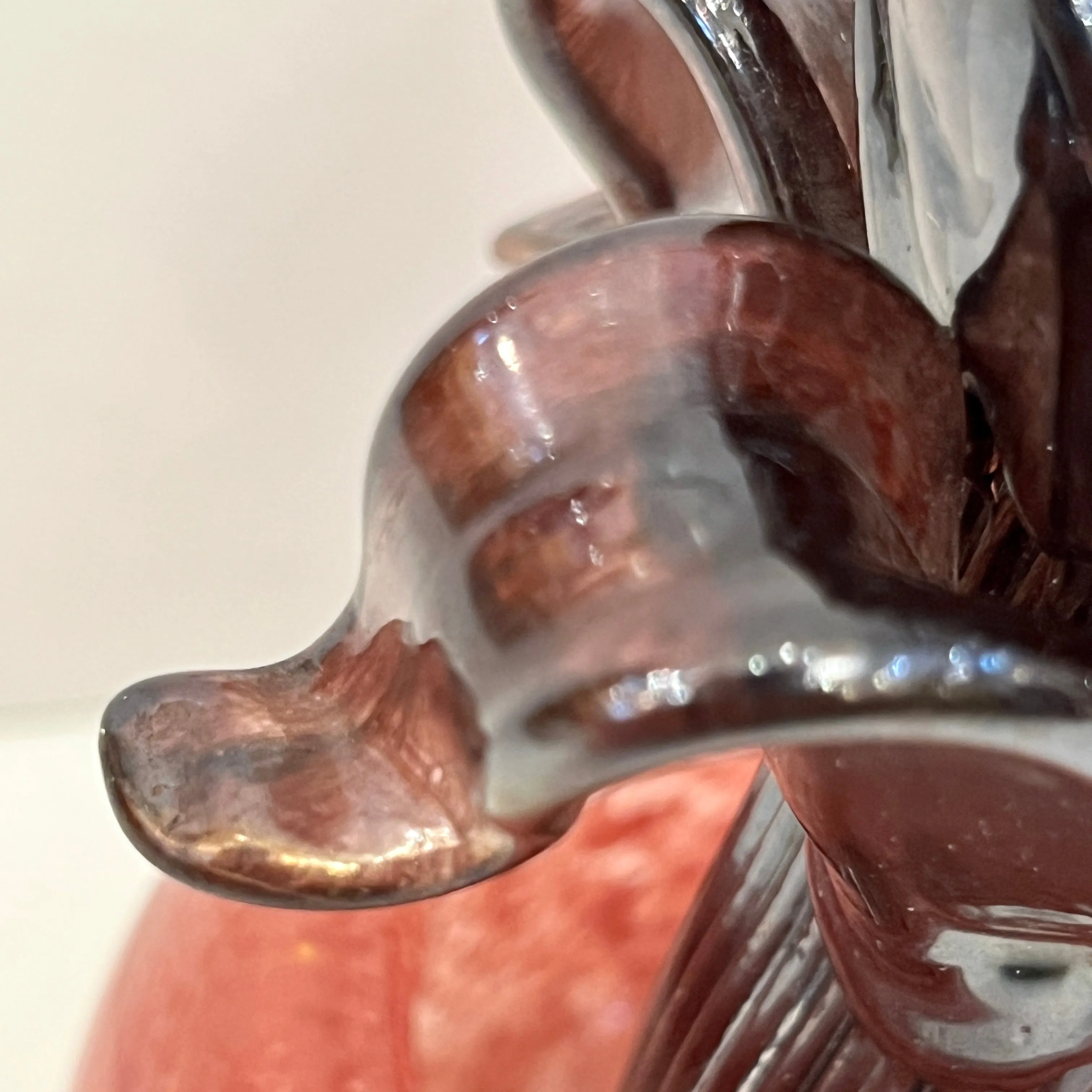 2000 Italian Dark Purple Murano Art Glass Artichoke Flower Plant in Red Pink Pot