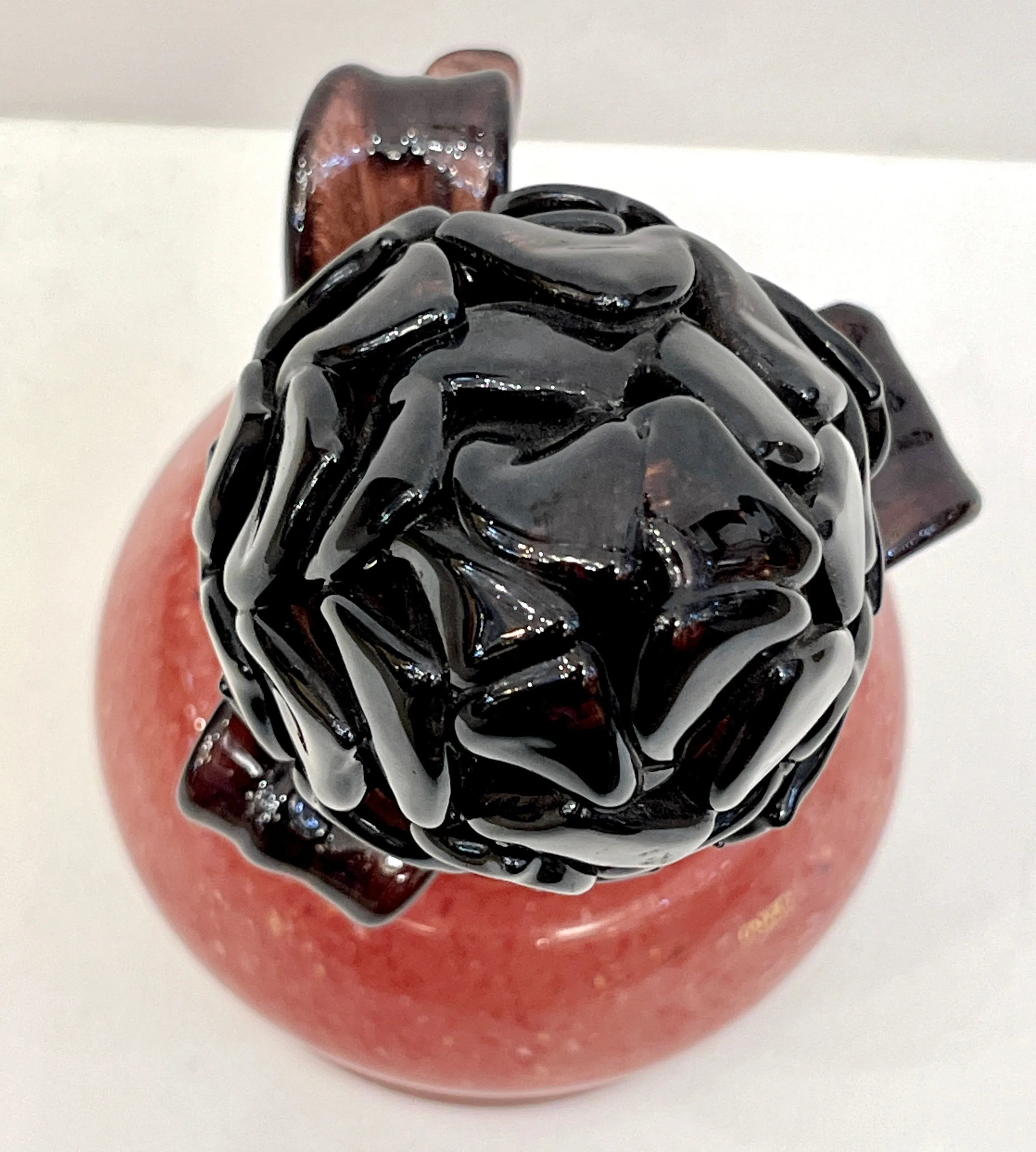 2000 Italian Dark Purple Murano Art Glass Artichoke Flower Plant in Red Pink Pot