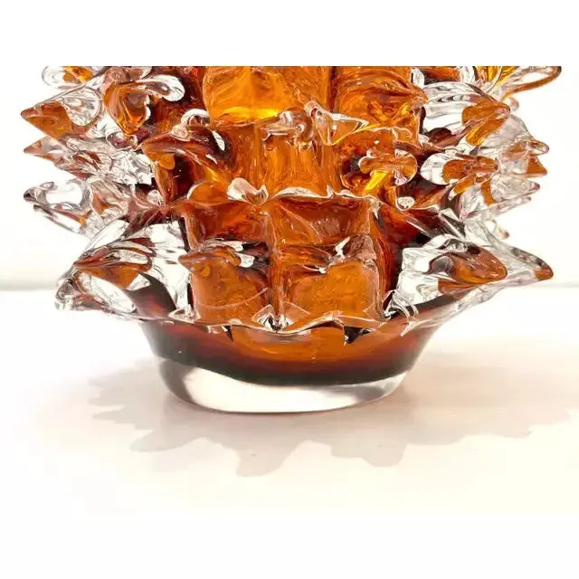 2000s Alberto Dona Italian Amber Gold Crystal Rostrato Murano Glass Modern Vase