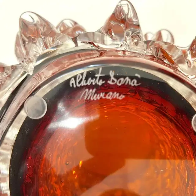 2000s Alberto Dona Italian Amber Gold Crystal Rostrato Murano Glass Modern Vase