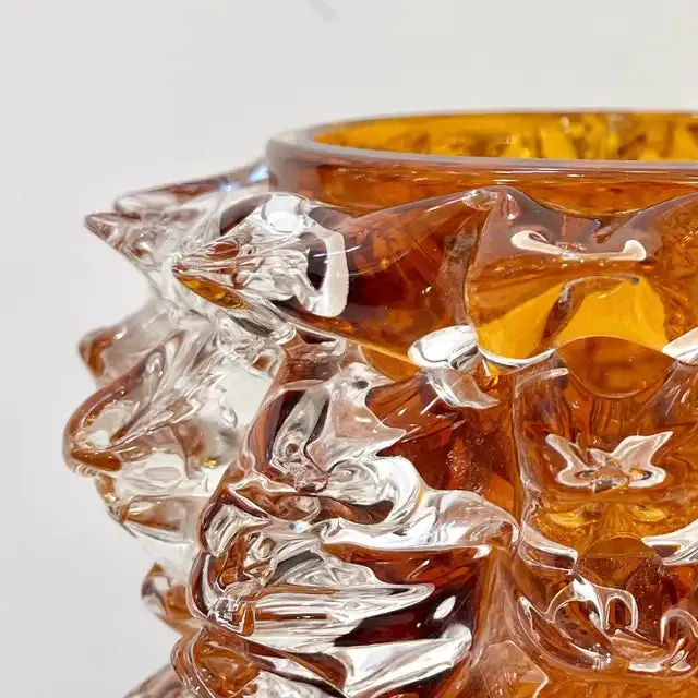 2000s Alberto Dona Italian Amber Gold Crystal Rostrato Murano Glass Modern Vase