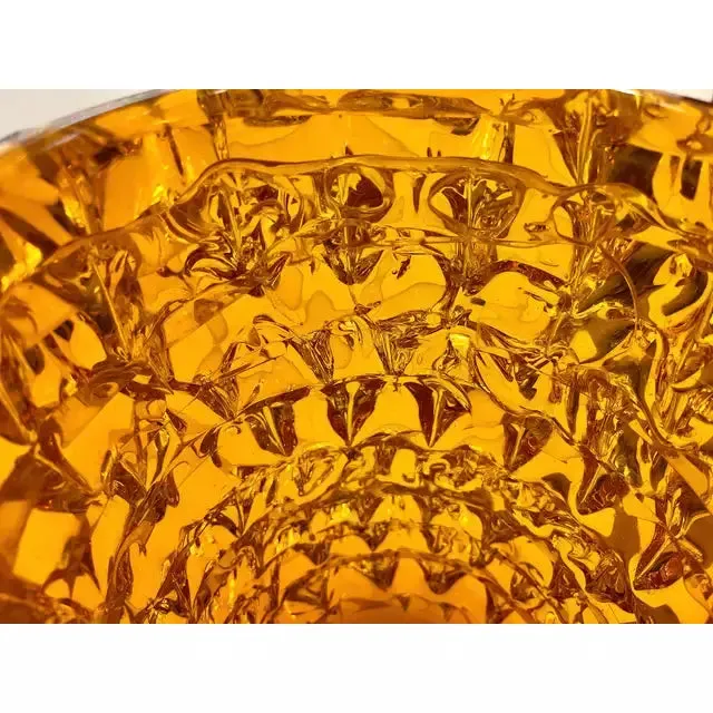 2000s Alberto Dona Italian Amber Gold Crystal Rostrato Murano Glass Modern Vase