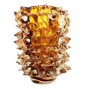 2000s Alberto Dona Italian Amber Gold Crystal Rostrato Murano Glass Modern Vase 