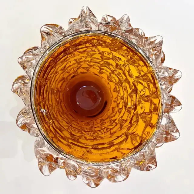 2000s Alberto Dona Italian Amber Gold Crystal Rostrato Murano Glass Modern Vase