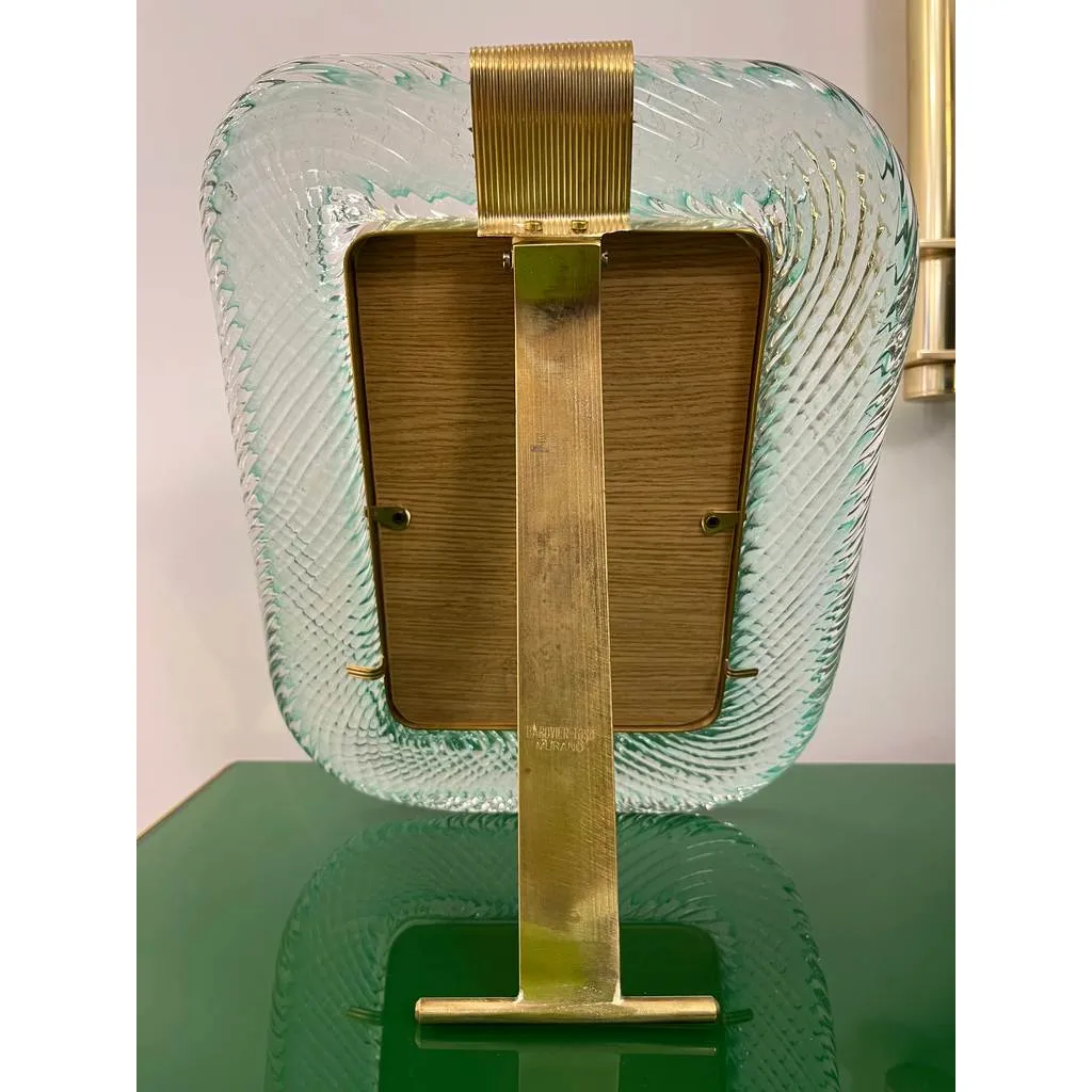 2000s Barovier Toso Italian Chartreuse Green Murano Glass Brass Picture Frame