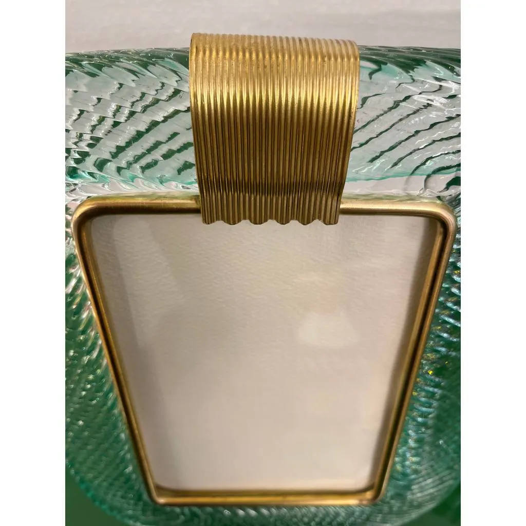 2000s Barovier Toso Italian Chartreuse Green Murano Glass Brass Picture Frame