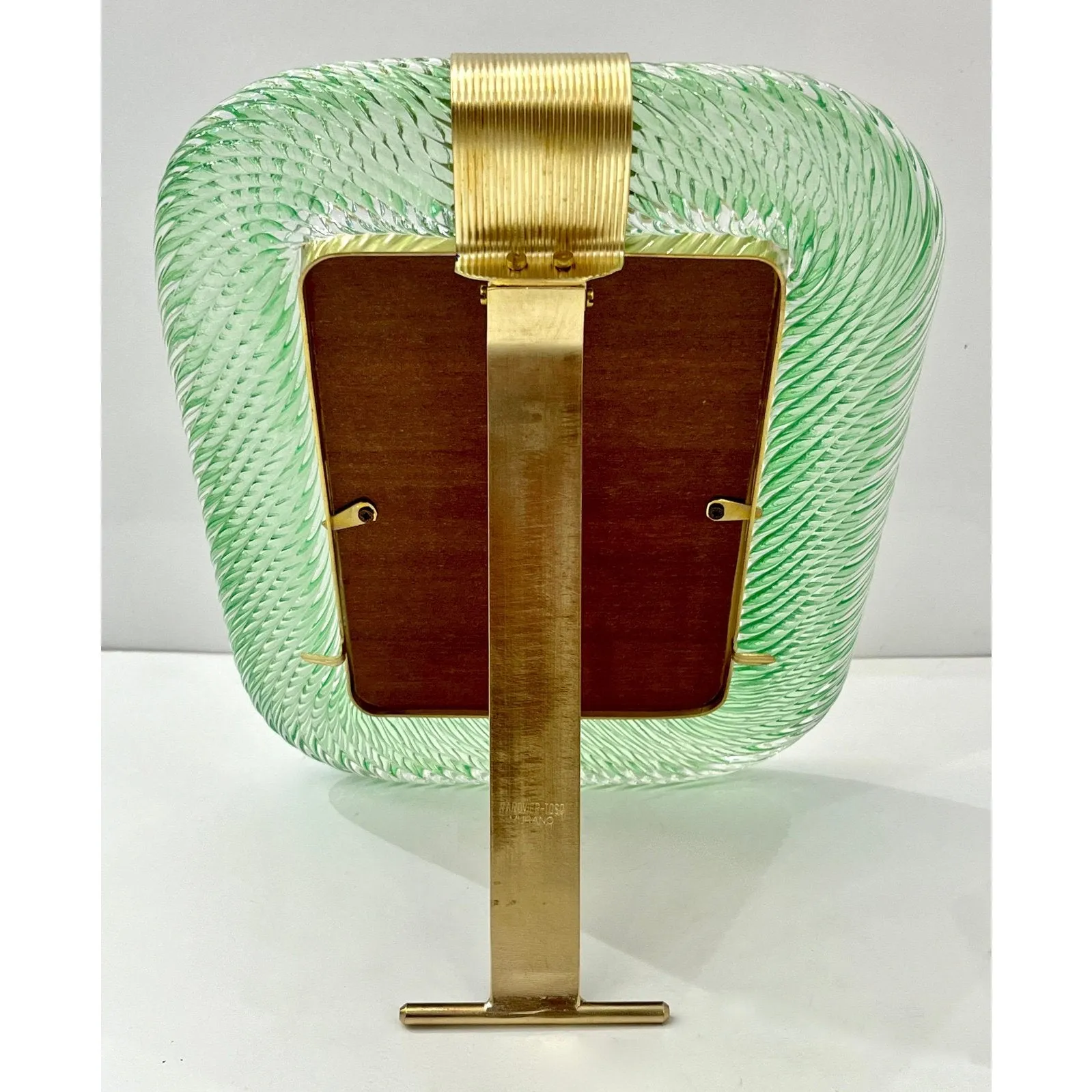 2000s Barovier Toso Italian Chartreuse Green Murano Glass Brass Picture Frame