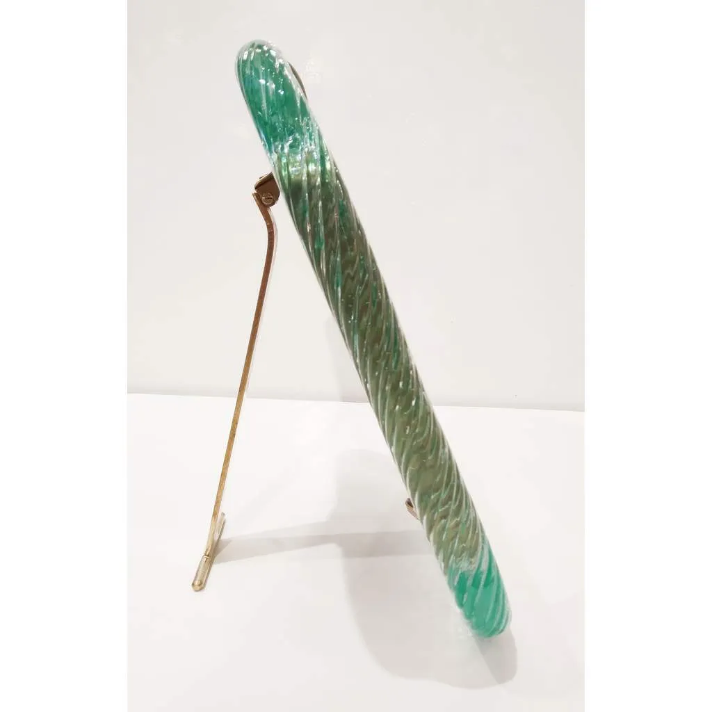 2000s Barovier Toso Italian Chartreuse Green Murano Glass Brass Picture Frame