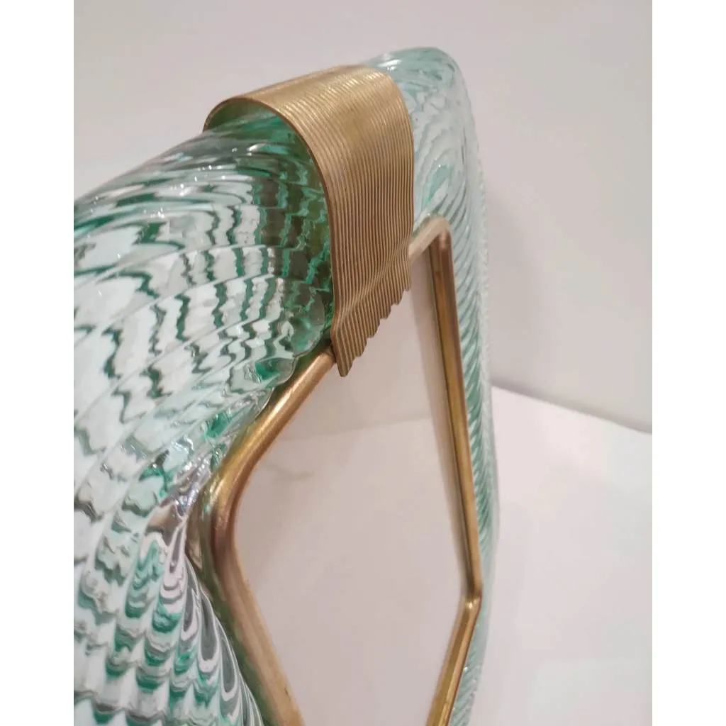 2000s Barovier Toso Italian Chartreuse Green Murano Glass Brass Picture Frame