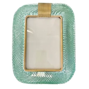 2000s Barovier Toso Italian Chartreuse Green Murano Glass Brass Picture Frame 