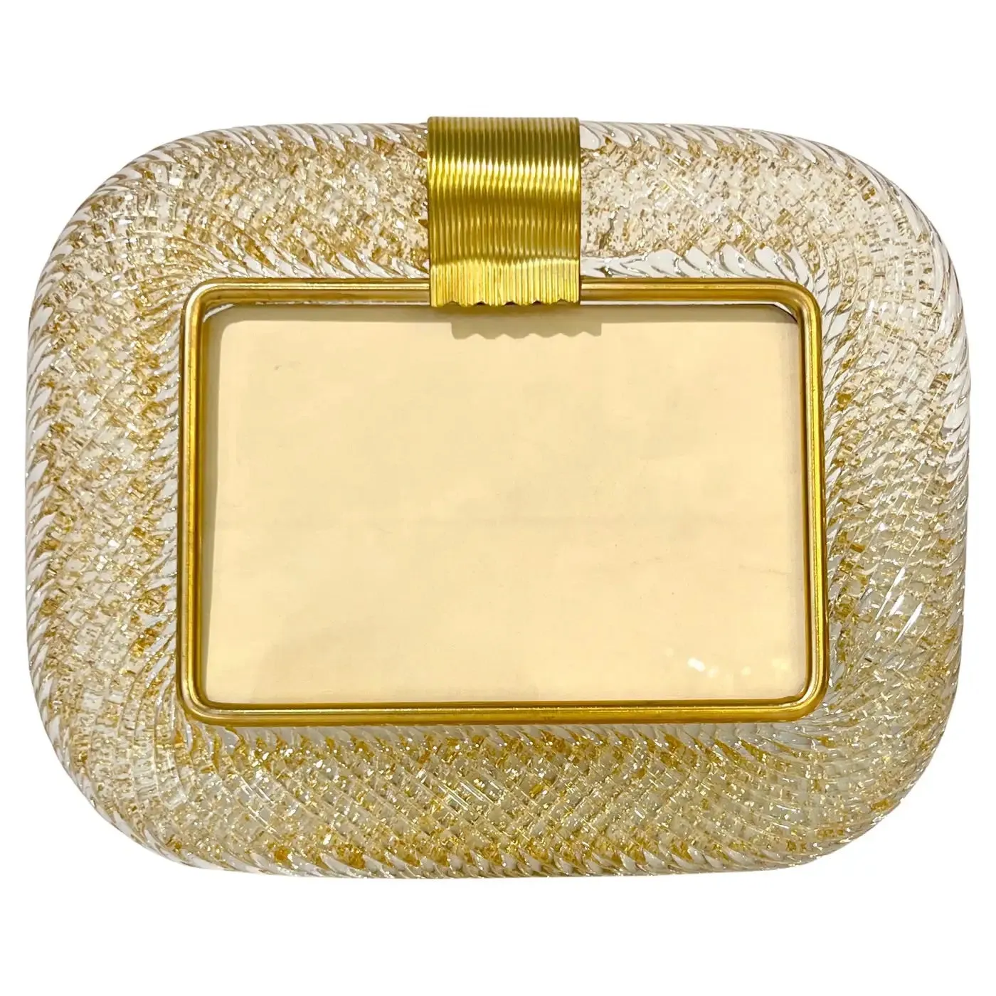 2000s Barovier Toso Italian Twisted Gold Leaf Murano Glass Brass Picture Frame 
