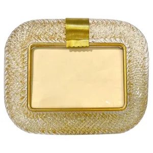 2000s Barovier Toso Italian Twisted Gold Leaf Murano Glass Brass Picture Frame 