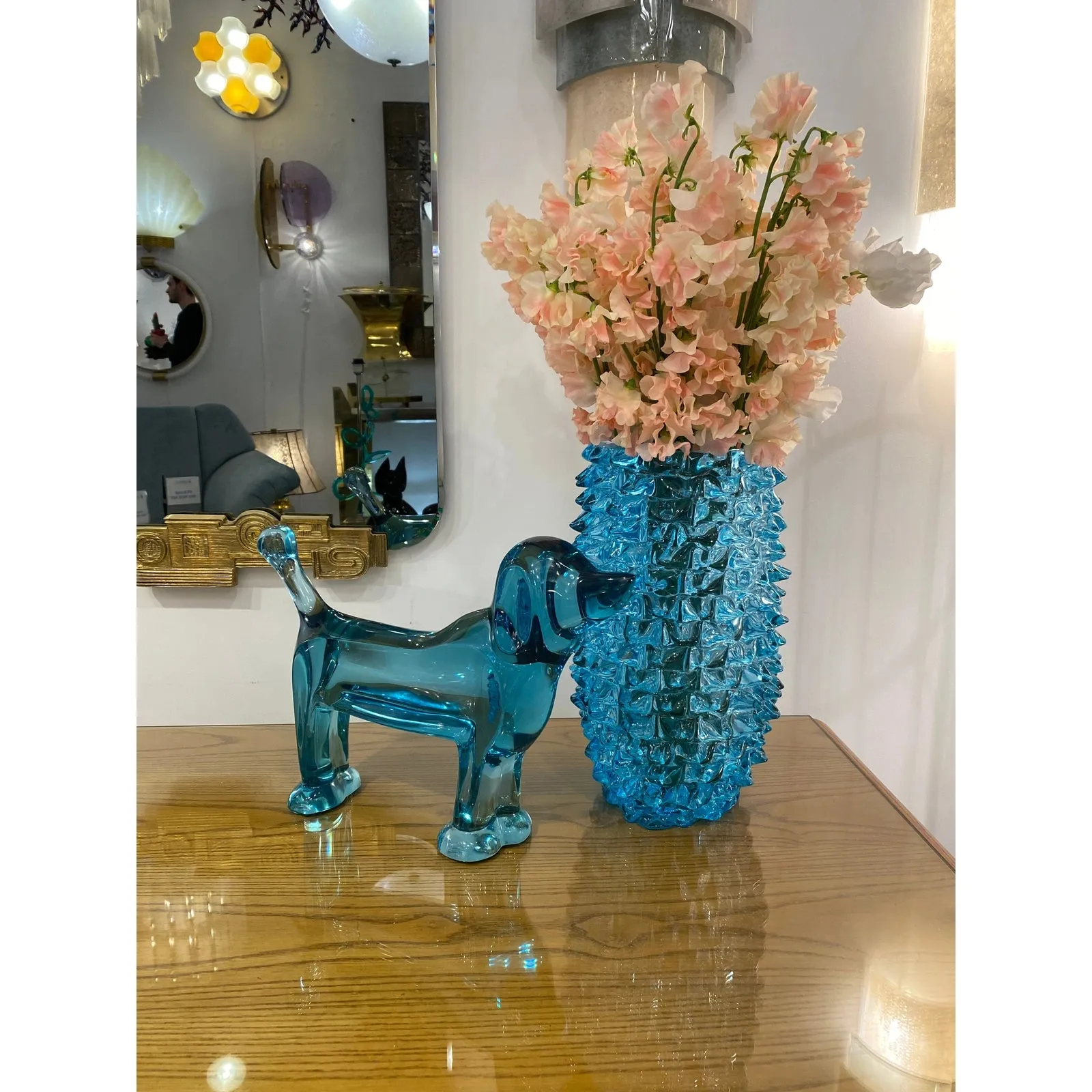 2000s Cenedese Italian Pair of Aquamarine Blue Rostrato Murano Glass Ovoid Vases