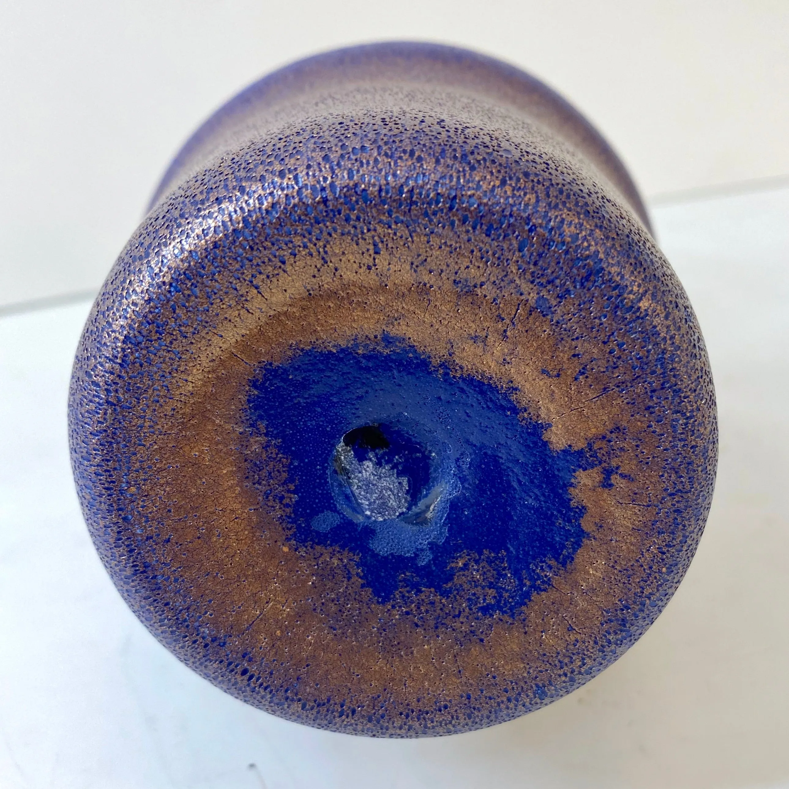 2000s Italian Moss Green Gold Murano Art Glass Cactus Plant with Blue Flowers