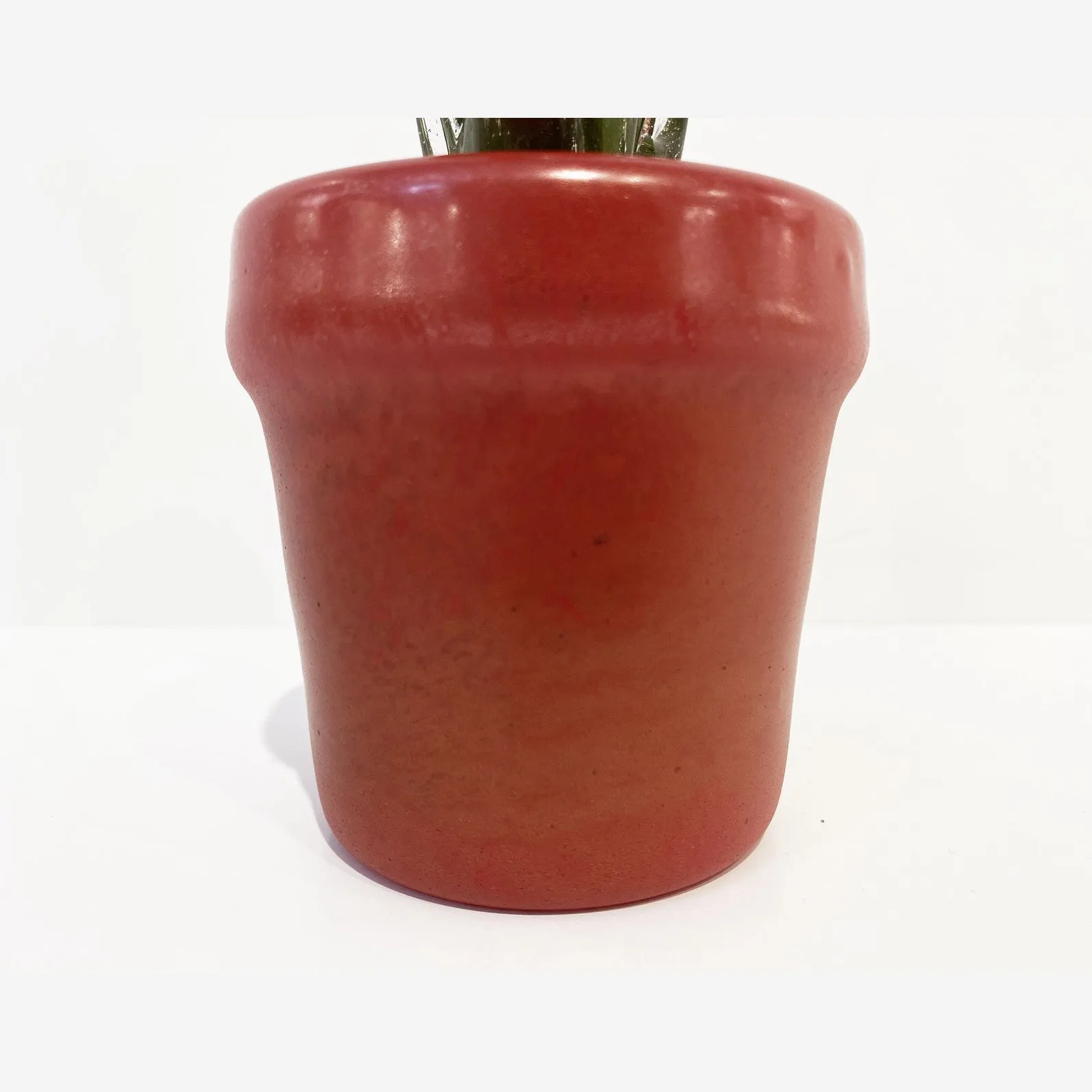 2000s Italian Moss Green Gold Murano Art Glass Cactus Plant with Orange Flowers