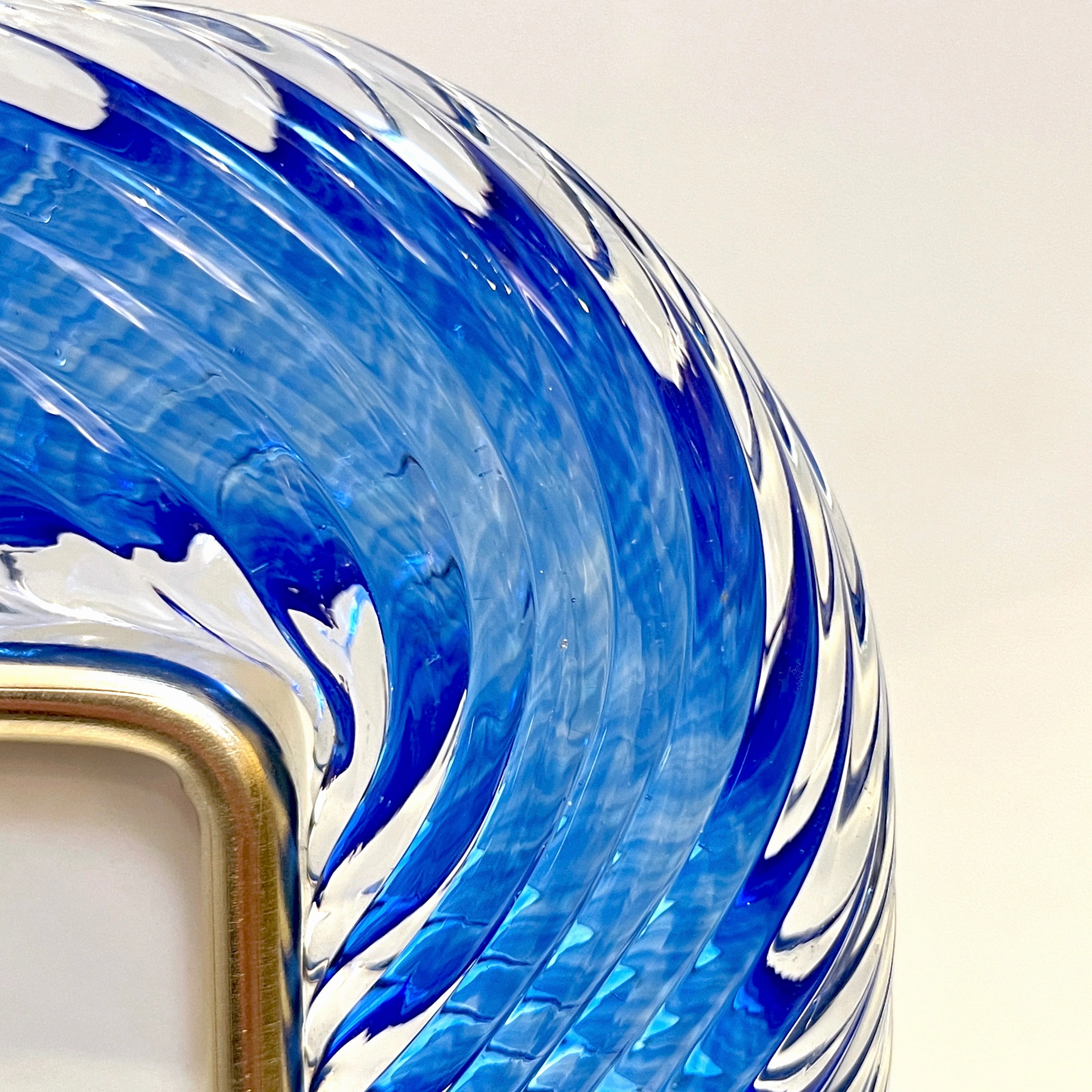 2000s Barovier Toso Italian Royal Blue Twisted Murano Glass Brass Picture Frame
