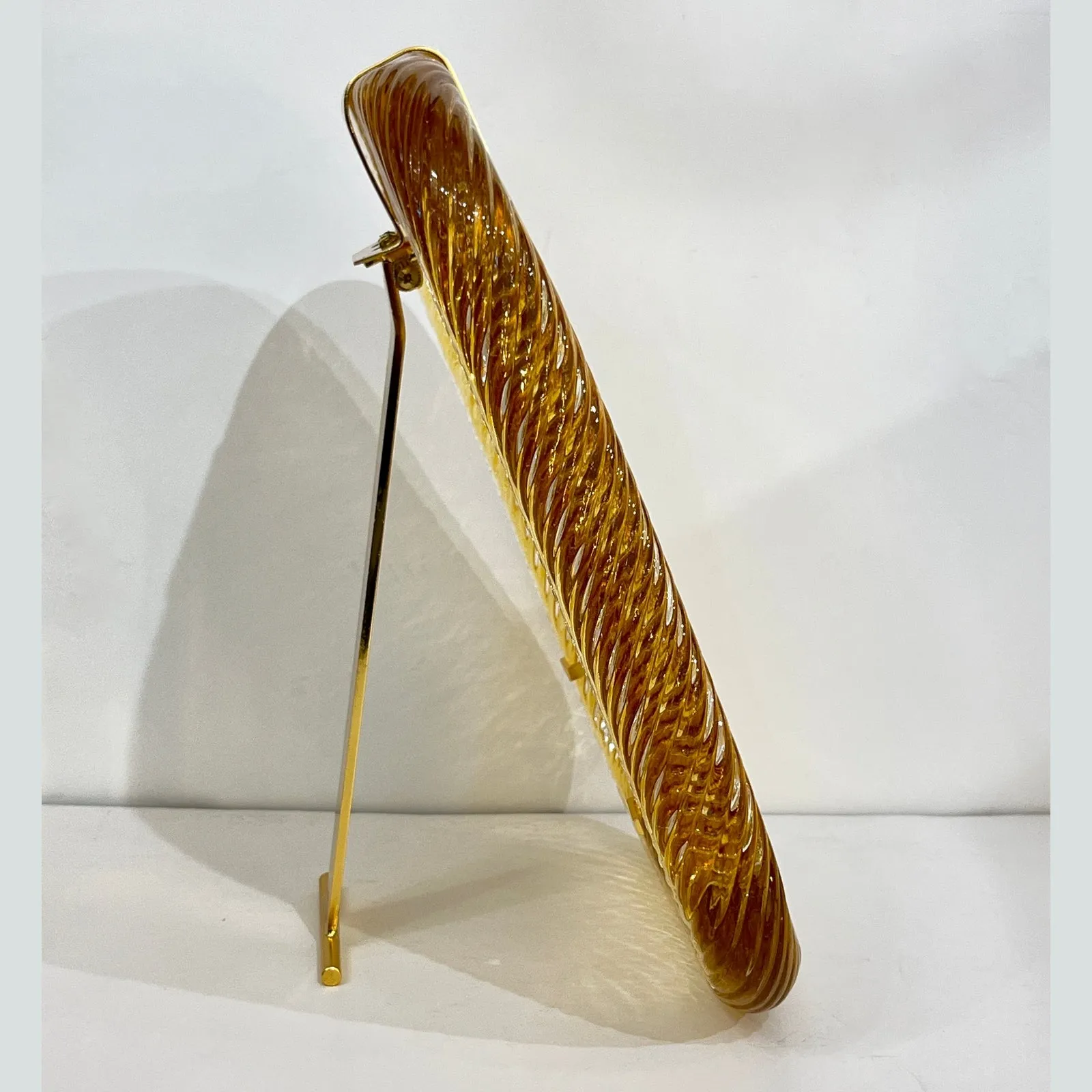 2010 Modern Italian Gold Amber Crystal Twisted Murano Glass Brass Picture Frame