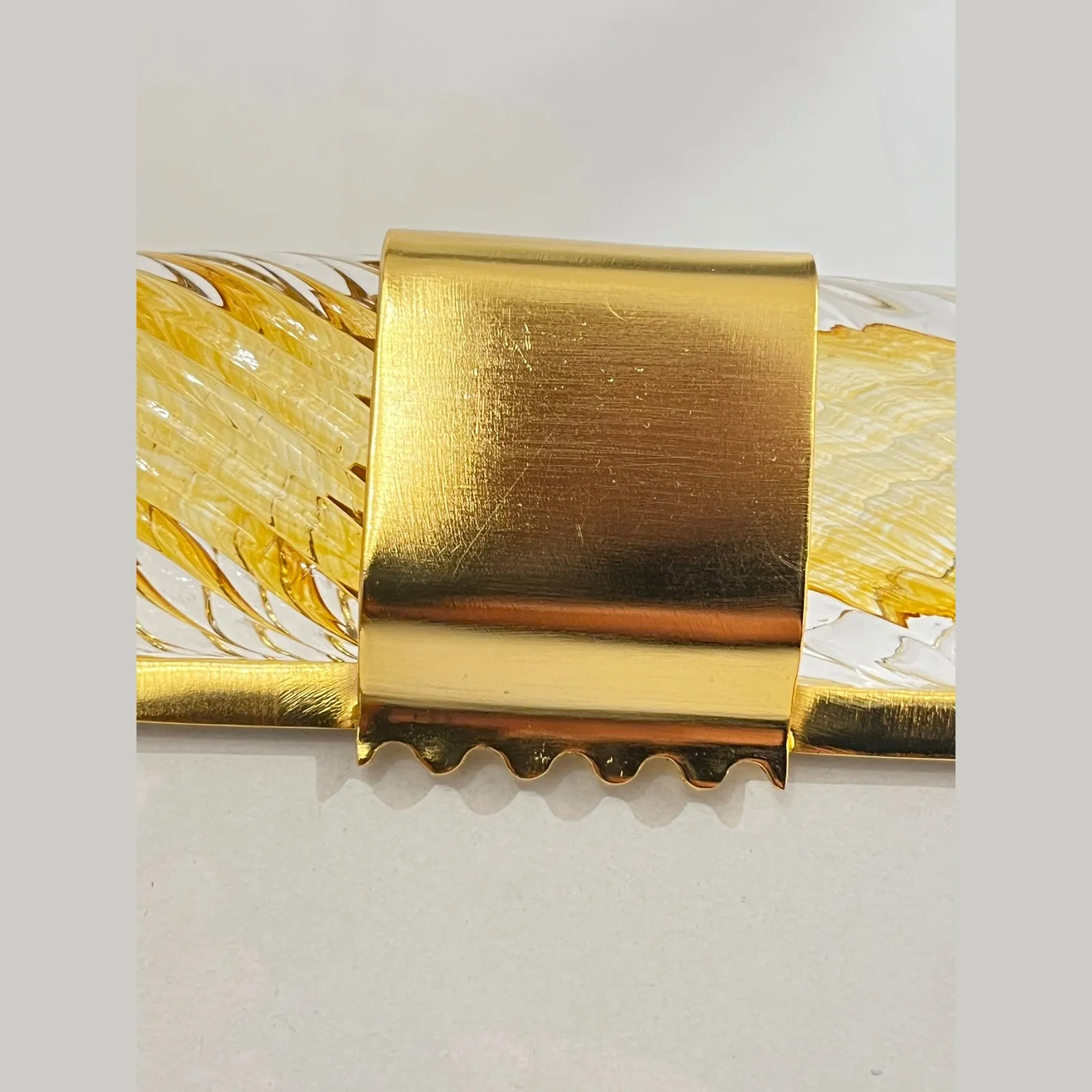 2010 Modern Italian Gold Amber Crystal Twisted Murano Glass Brass Picture Frame