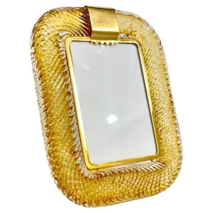 2010 Modern Italian Gold Amber Crystal Twisted Murano Glass Brass Picture Frame 