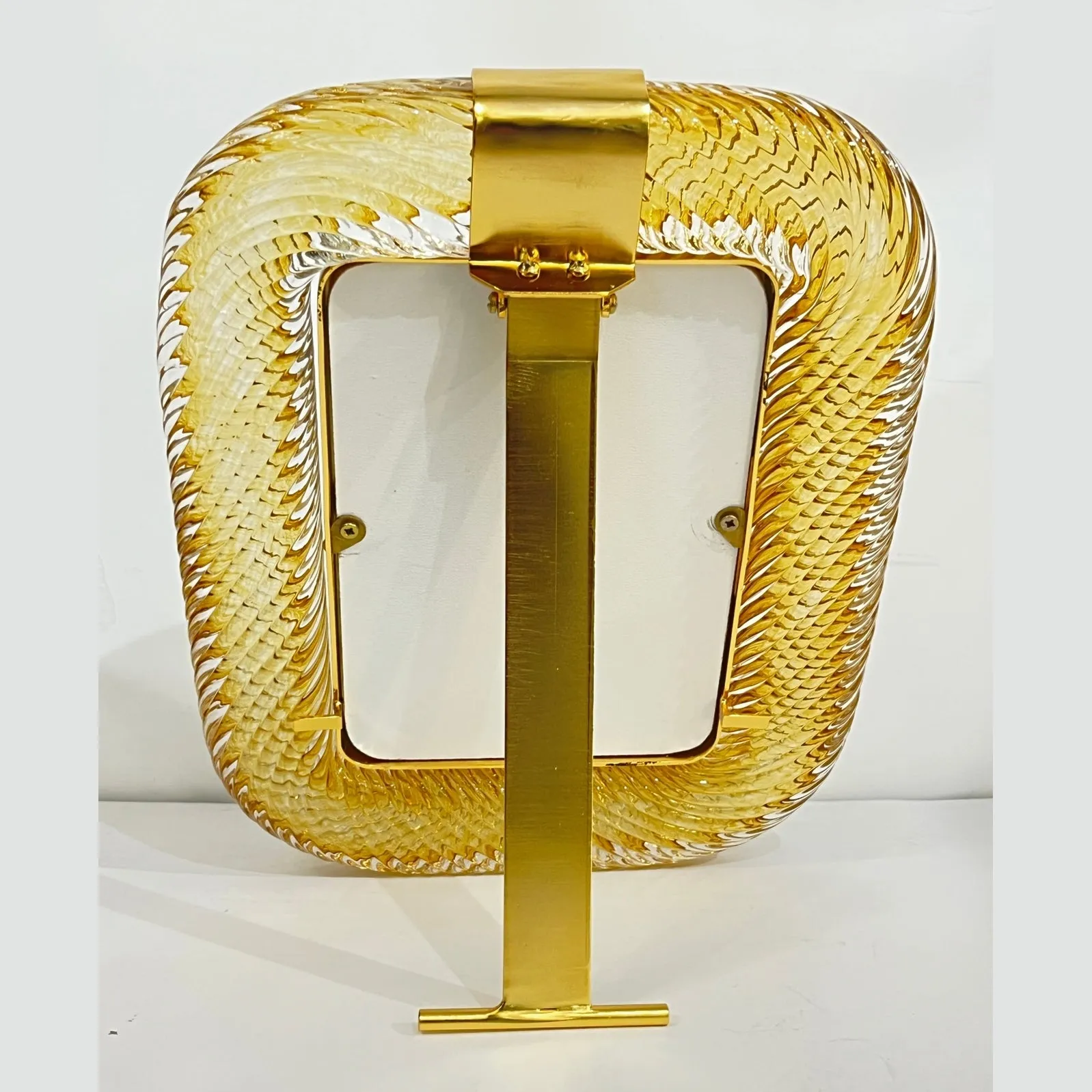 2010 Modern Italian Gold Amber Crystal Twisted Murano Glass Brass Picture Frame
