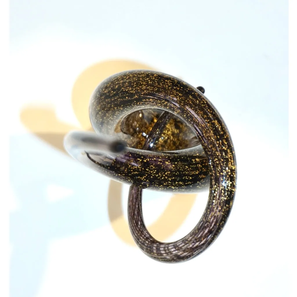 2018 Italian Organic Purple & Gold Murano Glass Abstract Twisted Curl Sculpture