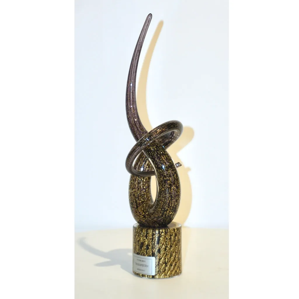 2018 Italian Organic Purple & Gold Murano Glass Abstract Twisted Curl Sculpture