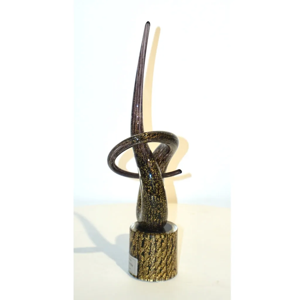 2018 Italian Organic Purple & Gold Murano Glass Abstract Twisted Curl Sculpture