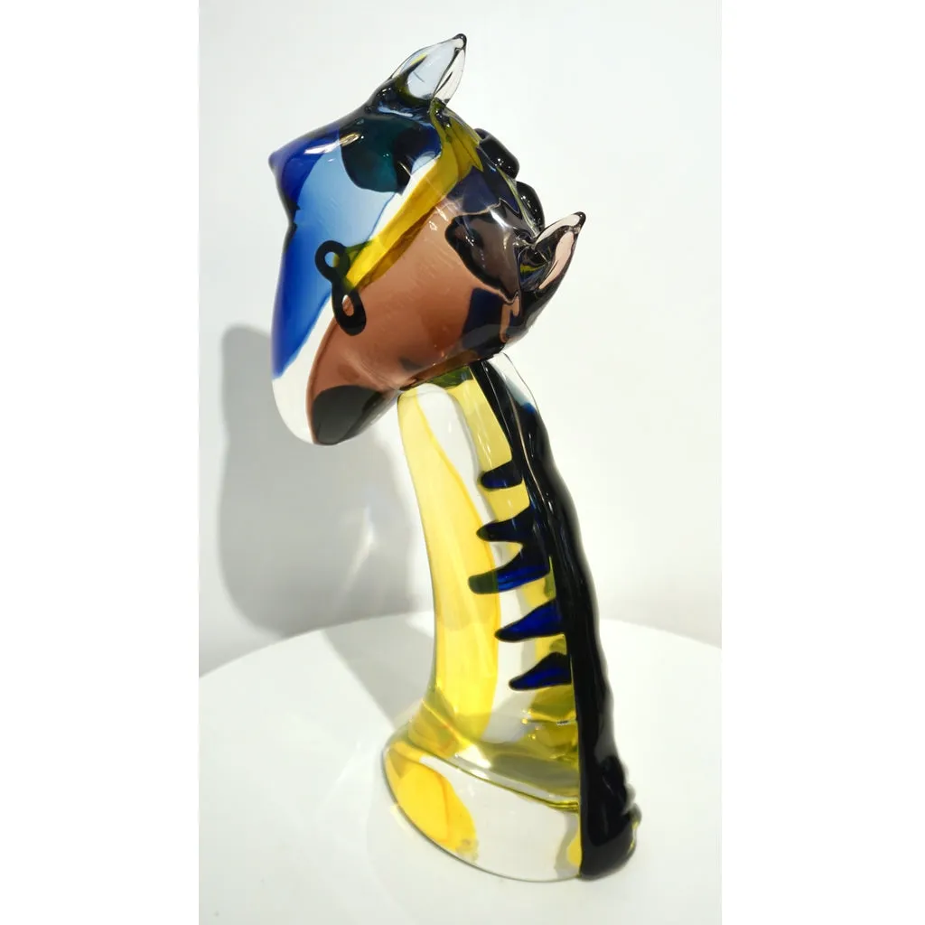 2018 Italian Picasso Style Yellow Blue Crystal Murano Glass Modernist Sculpture