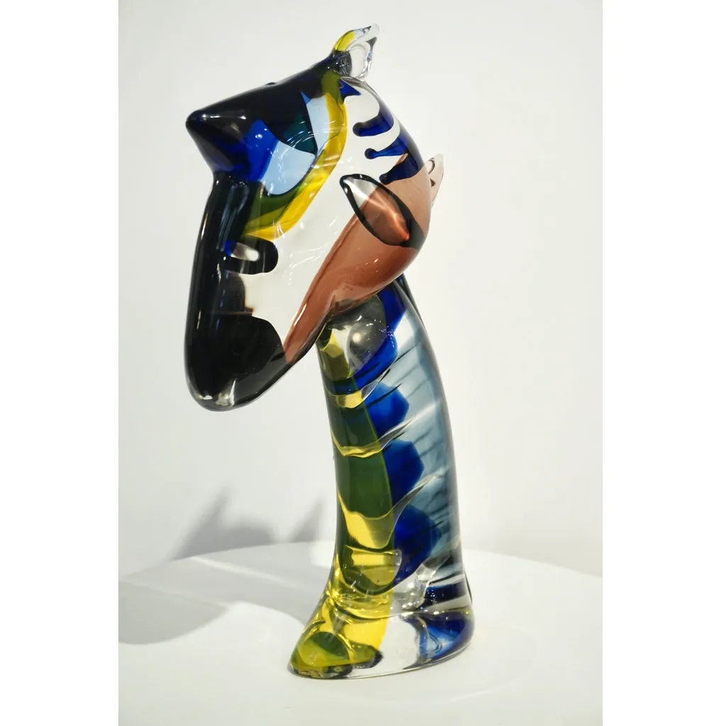 2018 Italian Picasso Style Yellow Blue Crystal Murano Glass Modernist Sculpture