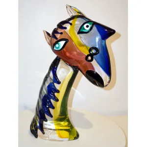 2018 Italian Picasso Style Yellow Blue Crystal Murano Glass Modernist Sculpture 