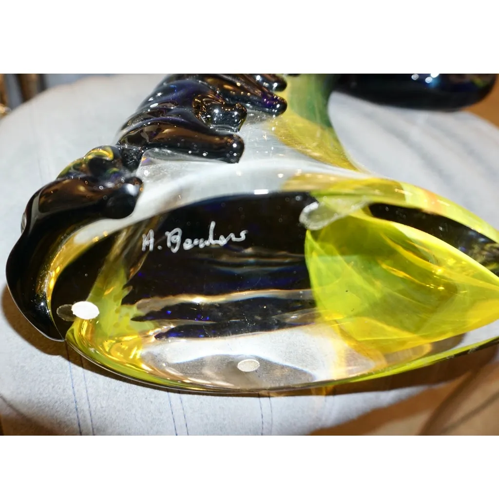 2018 Italian Picasso Style Yellow Blue Crystal Murano Glass Modernist Sculpture