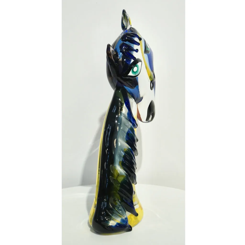2018 Italian Picasso Style Yellow Blue Crystal Murano Glass Modernist Sculpture