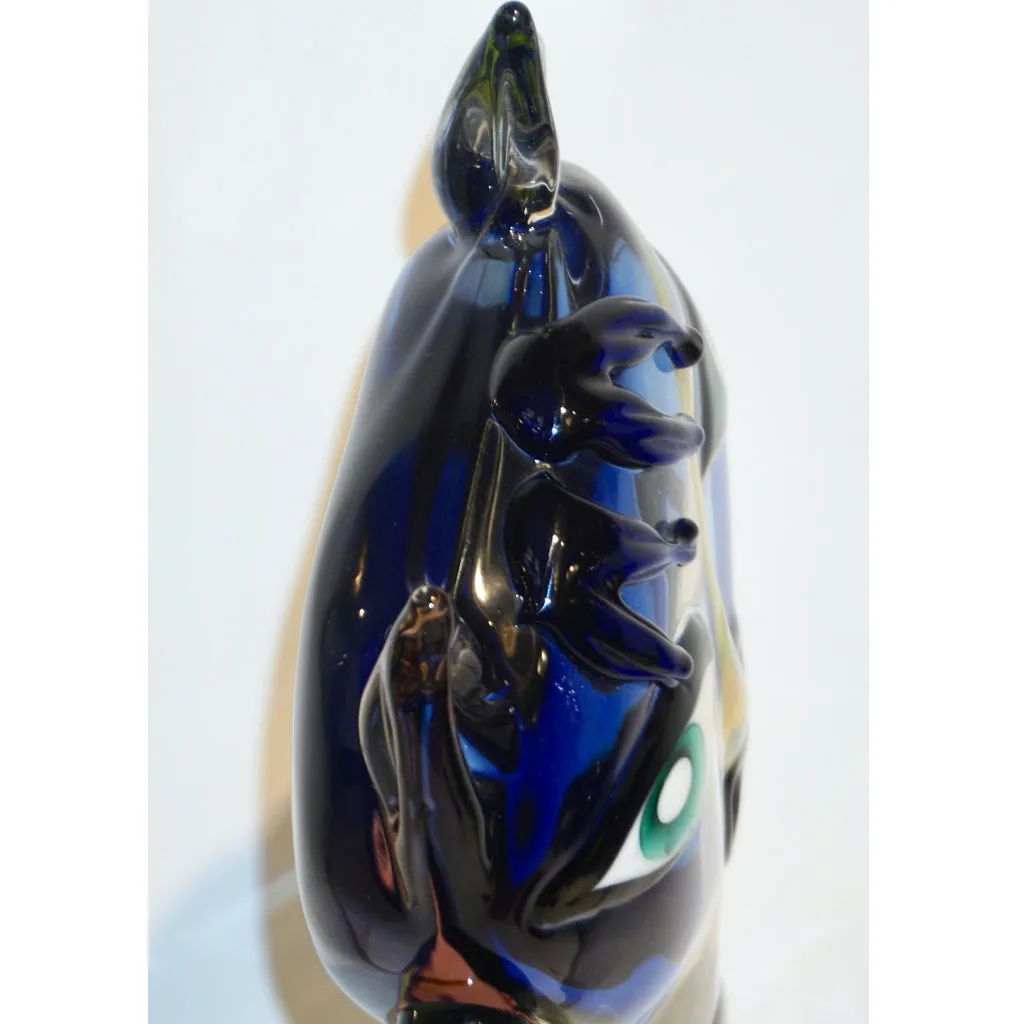 2018 Italian Picasso Style Yellow Blue Crystal Murano Glass Modernist Sculpture