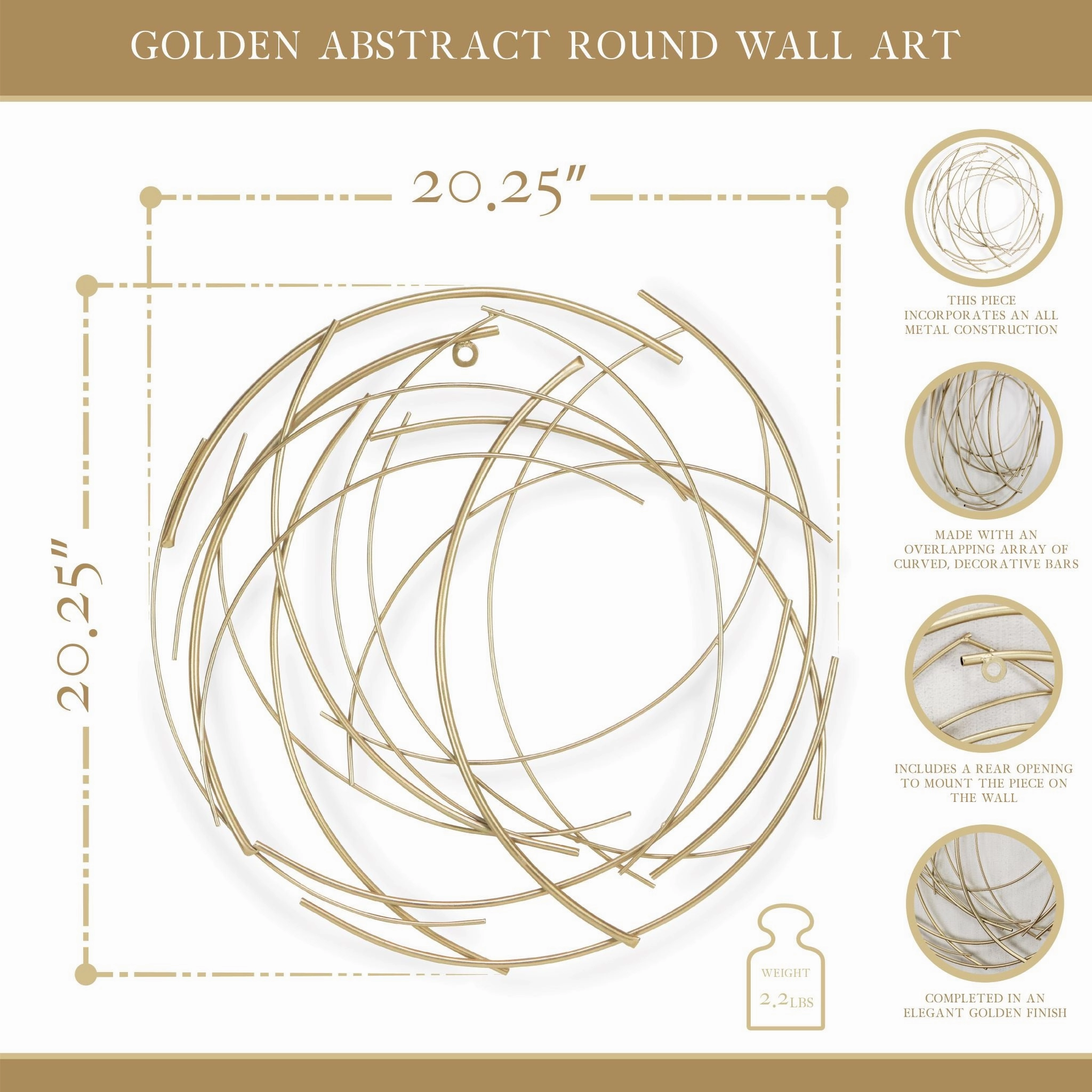 5052 - Denine Round Wall Art - Gold