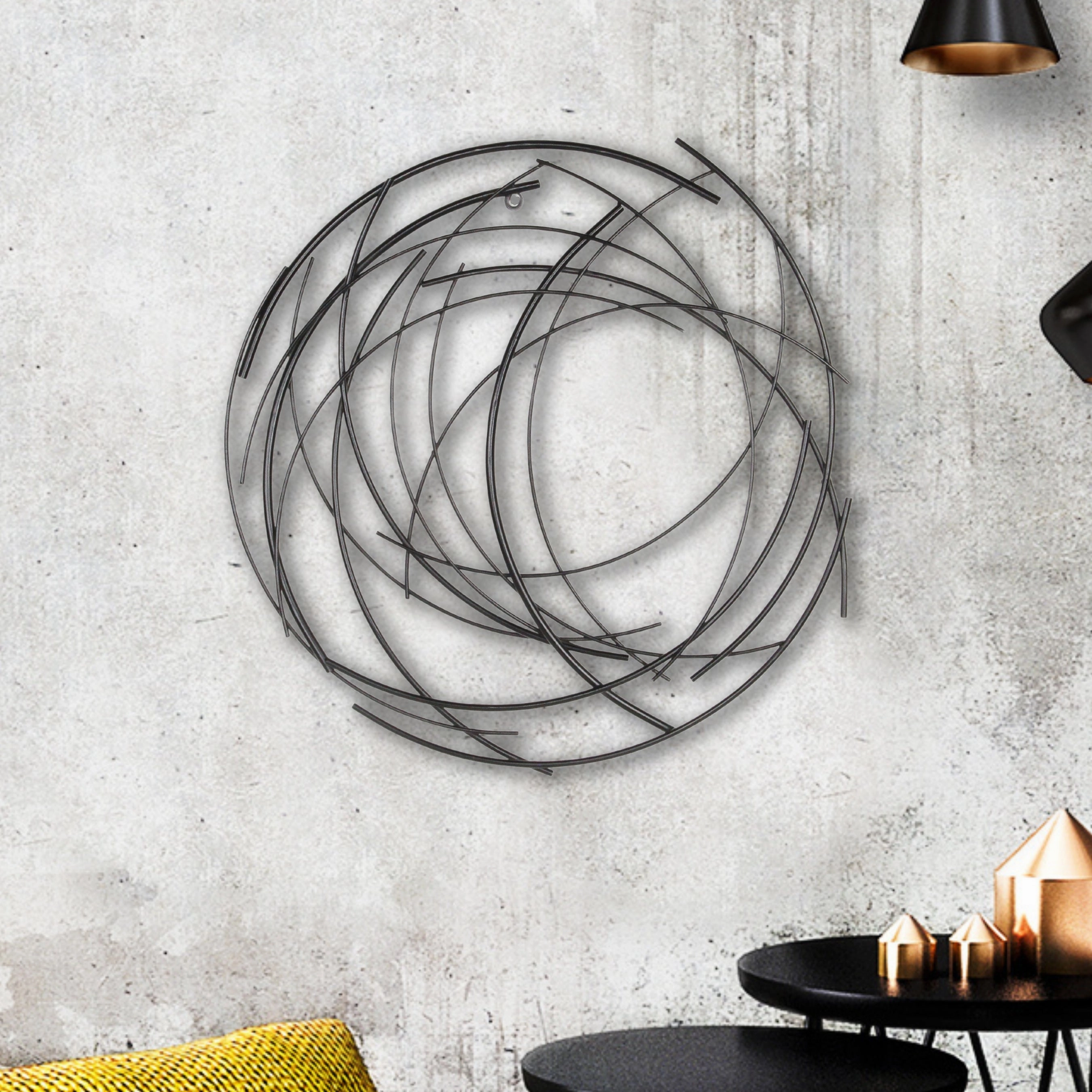 5052BK - Denine Round Wall Art - Black