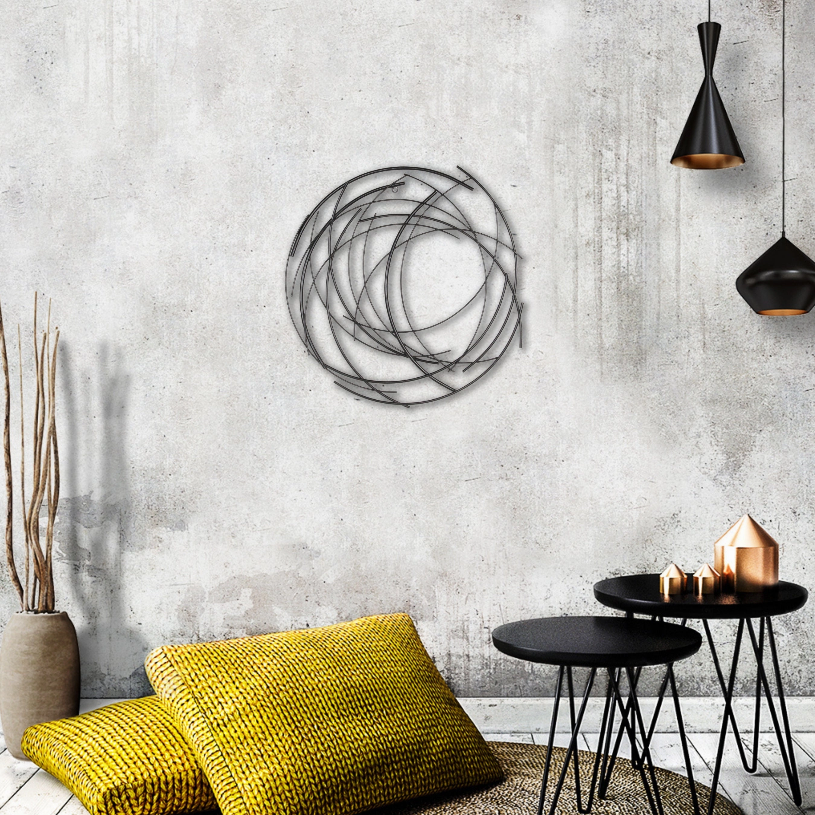 5052BK - Denine Round Wall Art - Black