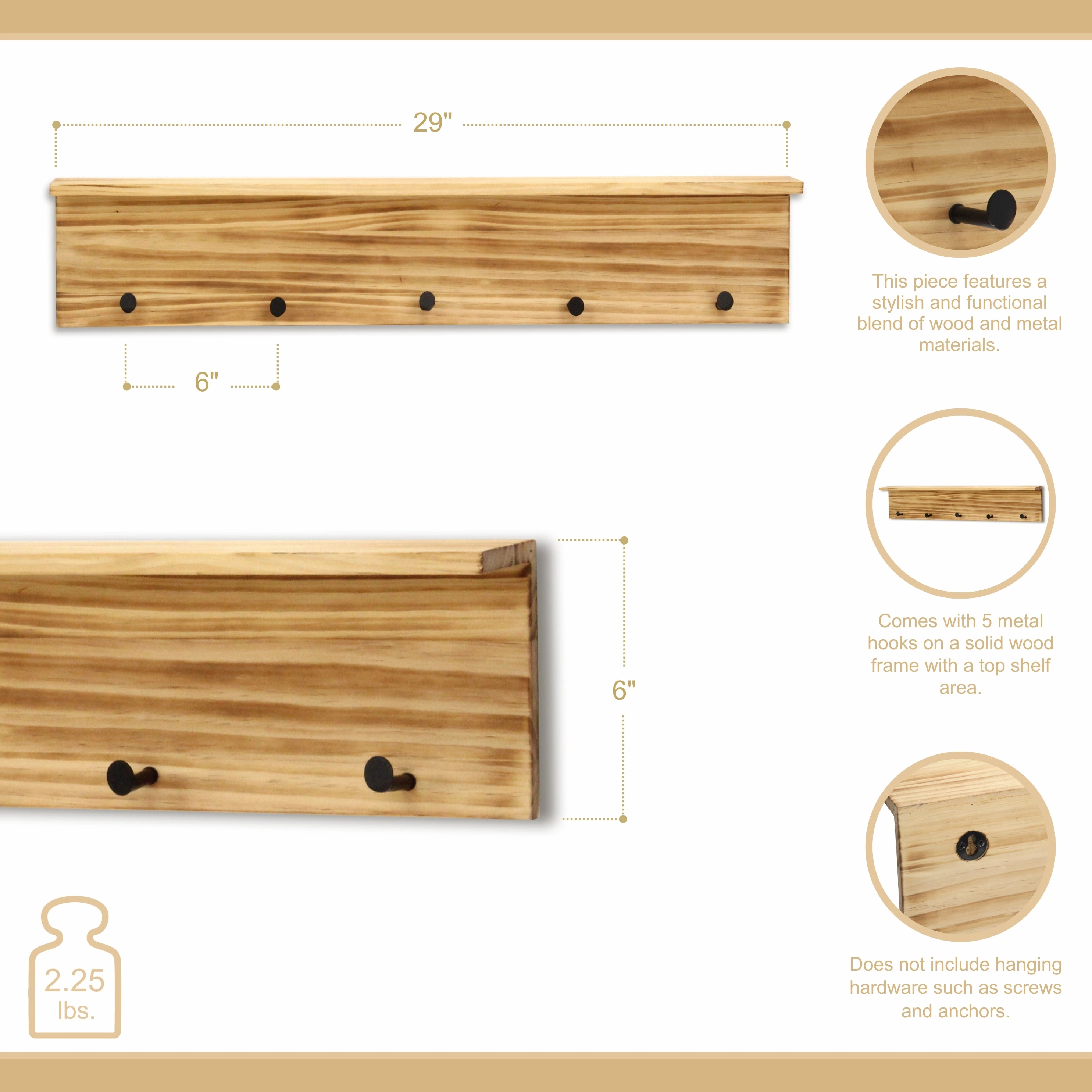 6094 - Aldervale 5 Hook Shelf