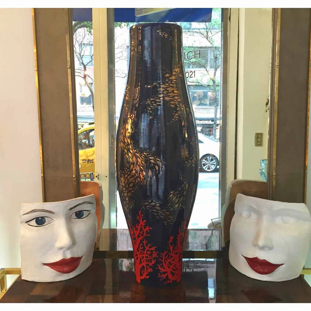 "Red Lips Face" Terra Cotta Sculpture by Ginestroni