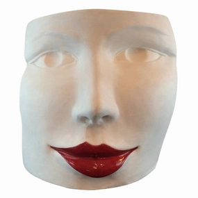 "Red Lips Face" Terra Cotta Sculpture by Ginestroni 