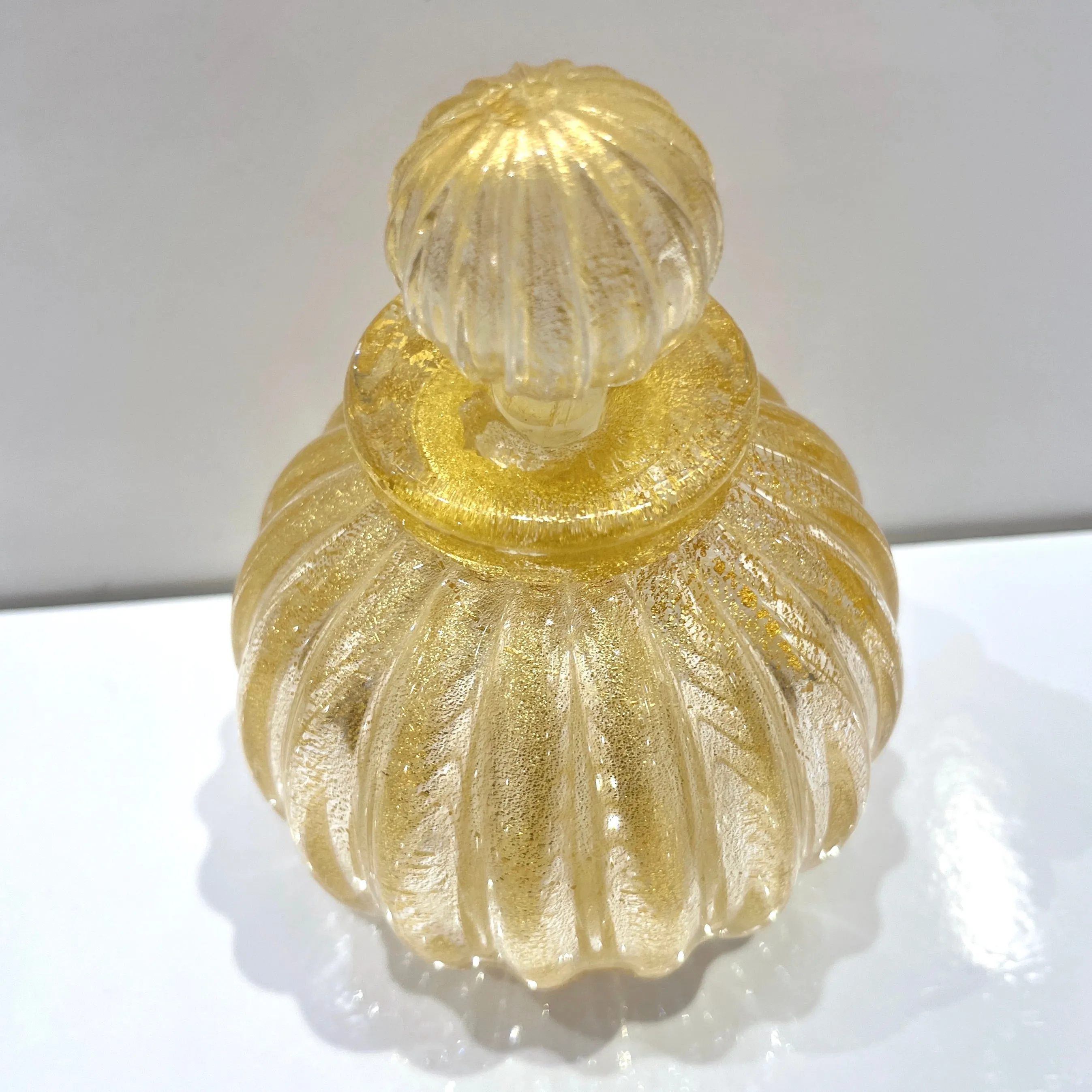 A. Don 1970s Vintage Italian Crystal & Gold Murano Glass Bottle with Stopper