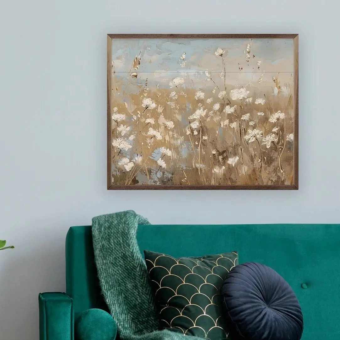 Abstract White Flower Field Wood Framed Print 