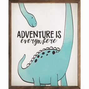 Adventure is Everywhere Dinosaur White Wood Framed Print 