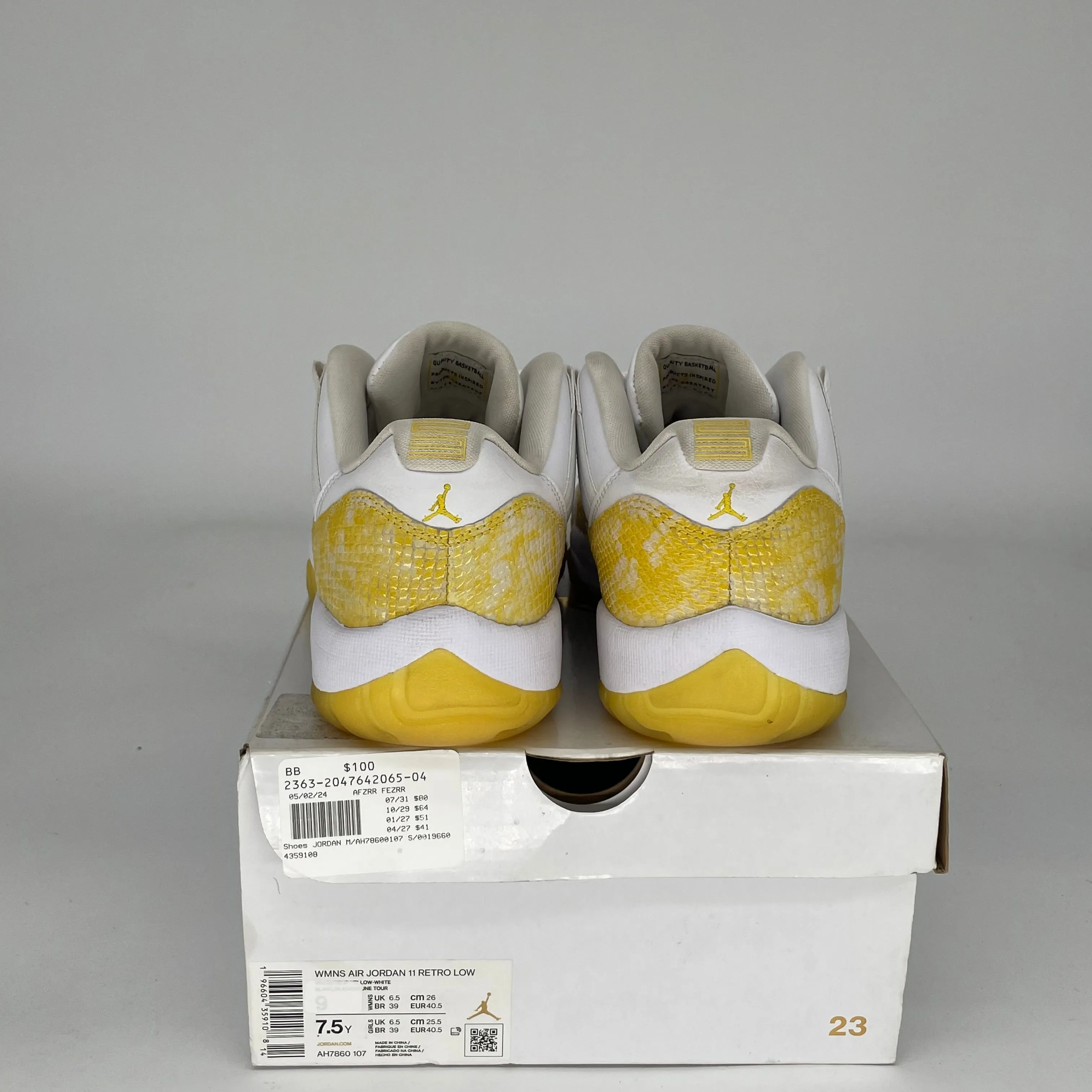 AIR JORDAN 11 LOW YELLOW SNAKESKIN W SIZE 7.5/9W AH7860-107