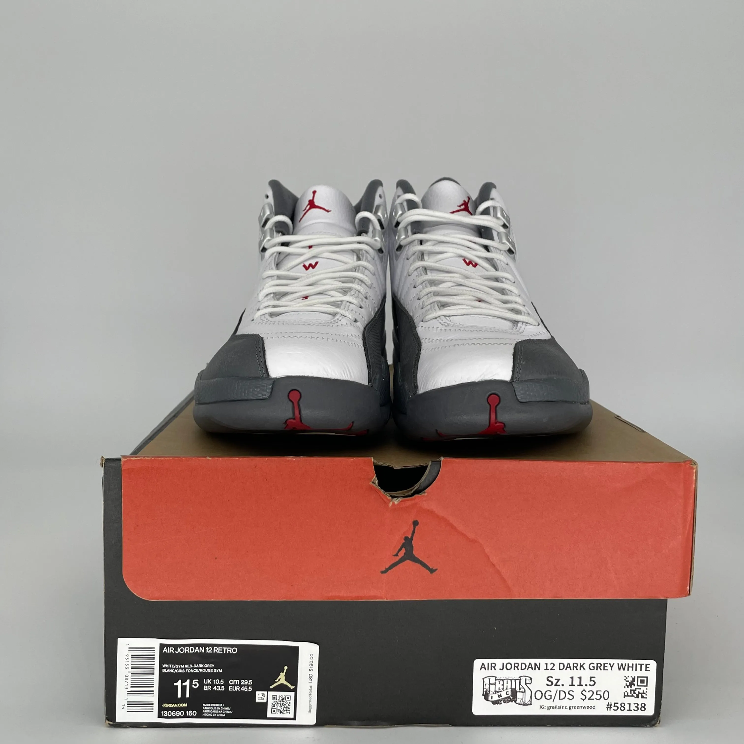 Air Jordan 12 Dark Grey White Size 11.5 130690-160