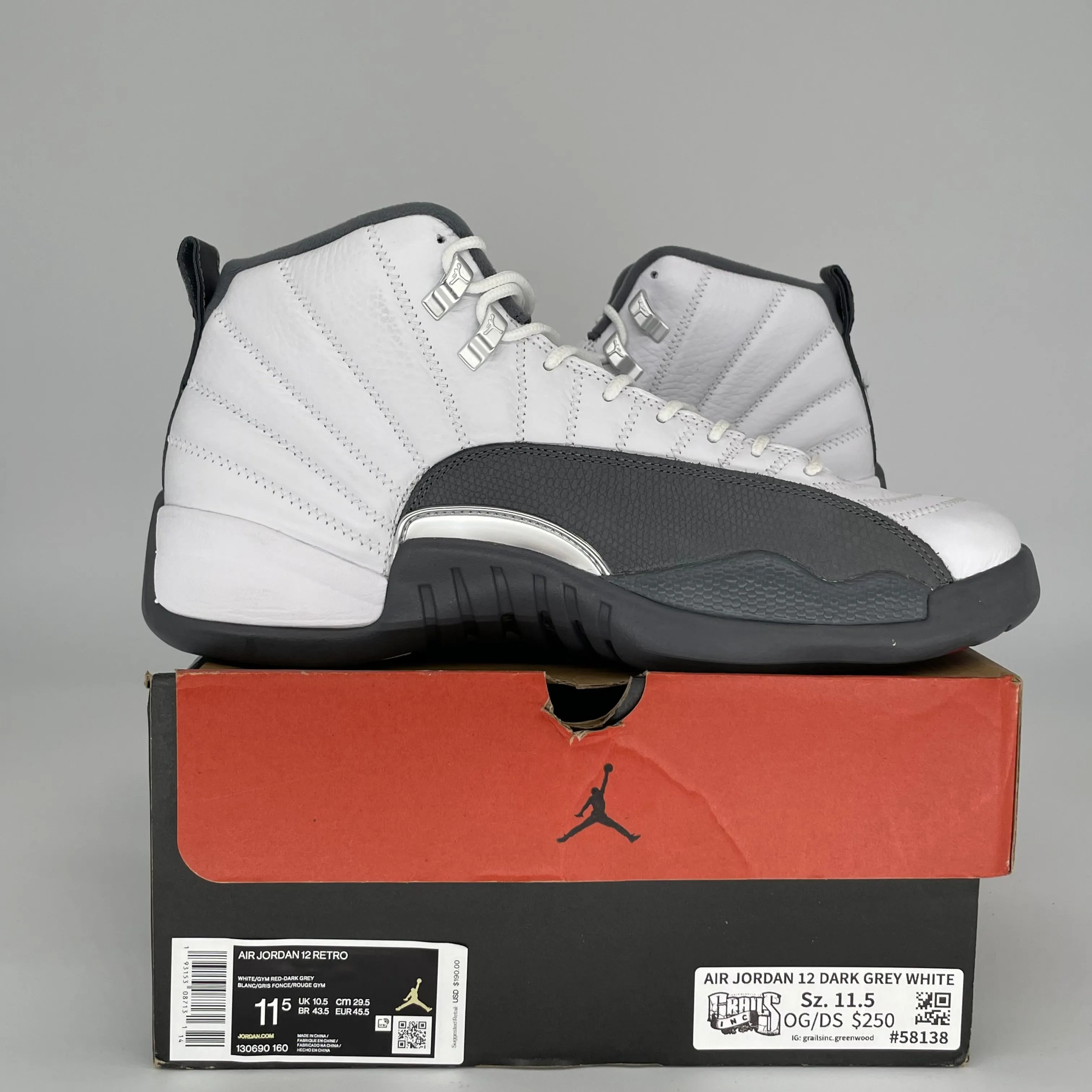 Air Jordan 12 Dark Grey White Size 11.5 130690-160