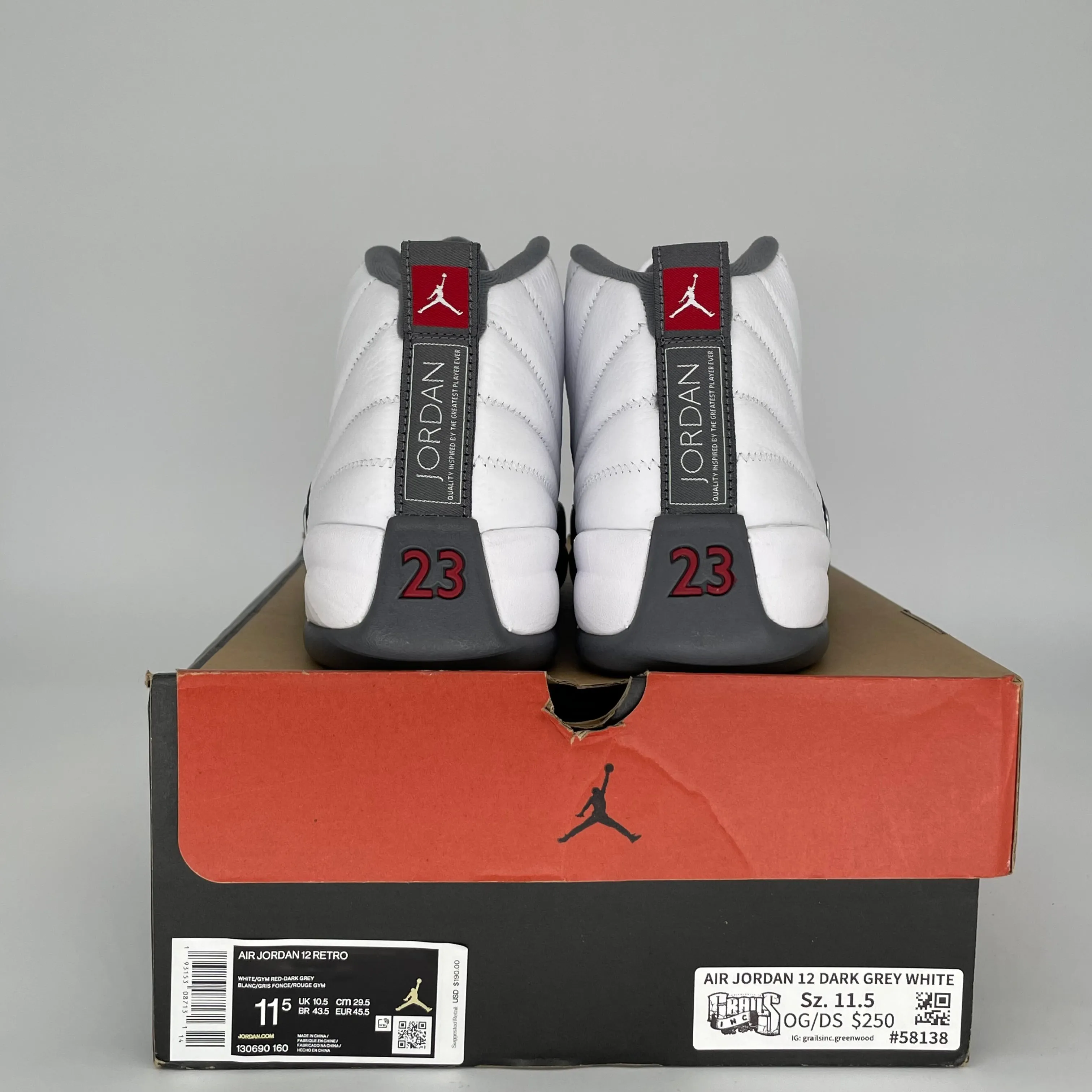 Air Jordan 12 Dark Grey White Size 11.5 130690-160