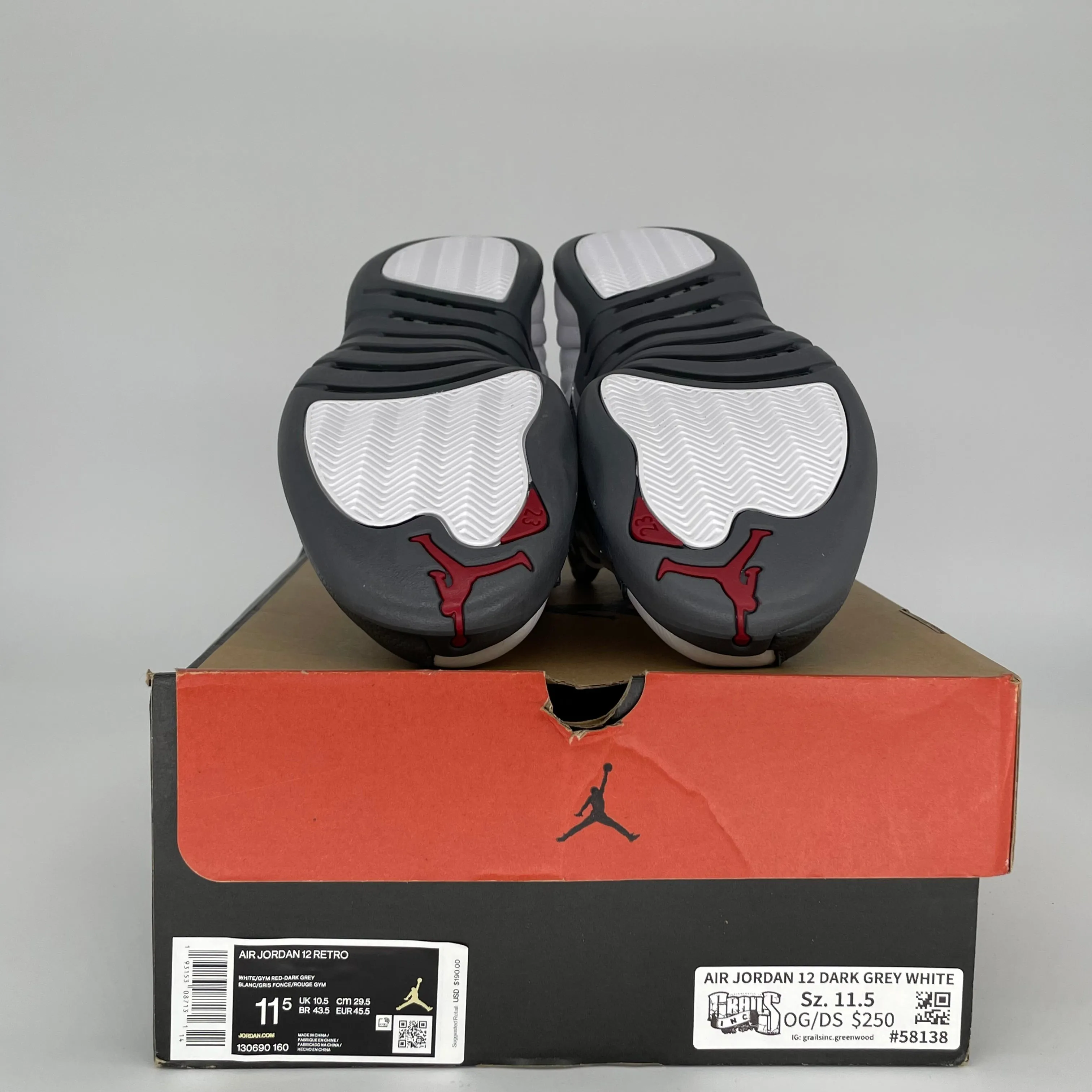 Air Jordan 12 Dark Grey White Size 11.5 130690-160