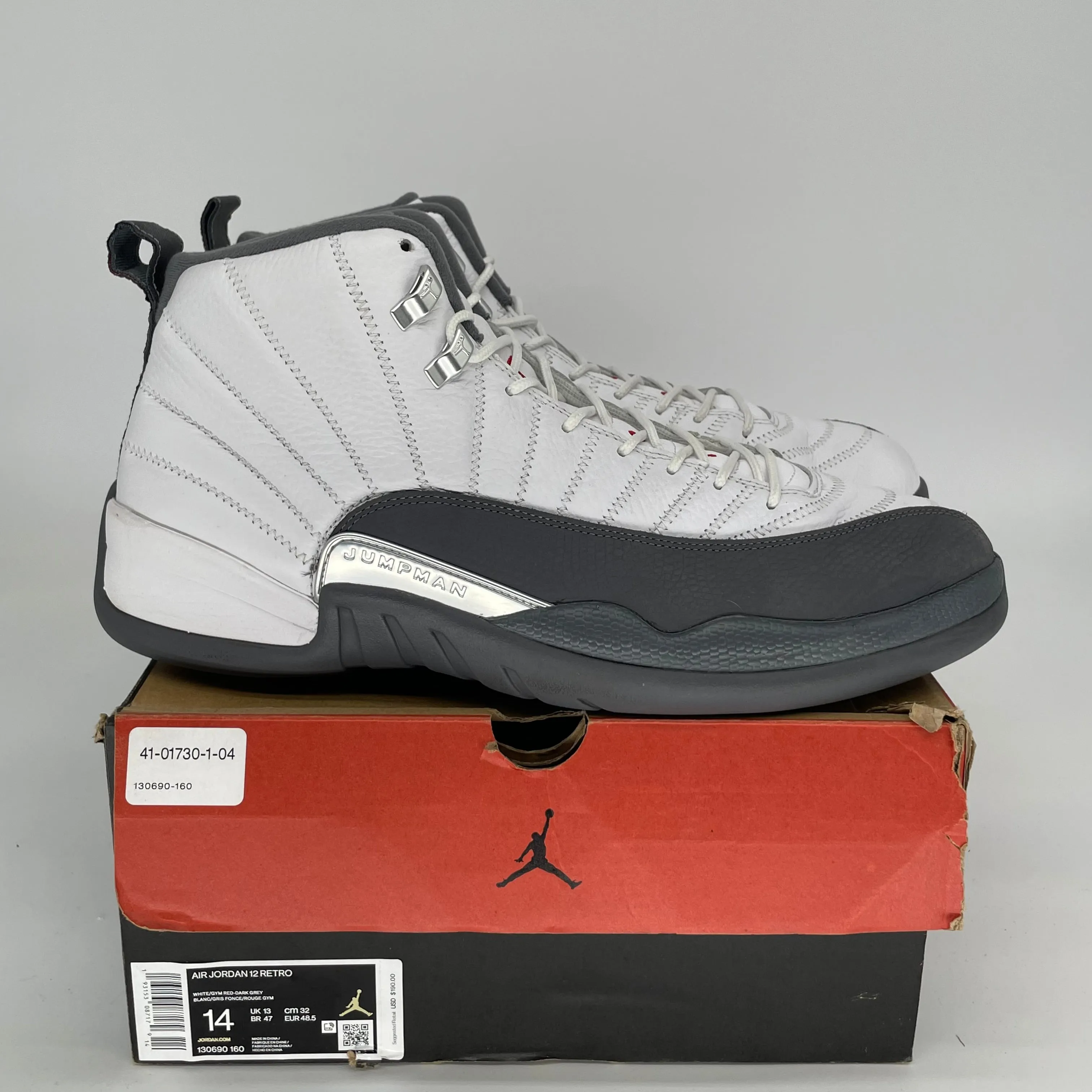 AIR JORDAN 12 WHITE DARK GREY SIZE 14 130690-160