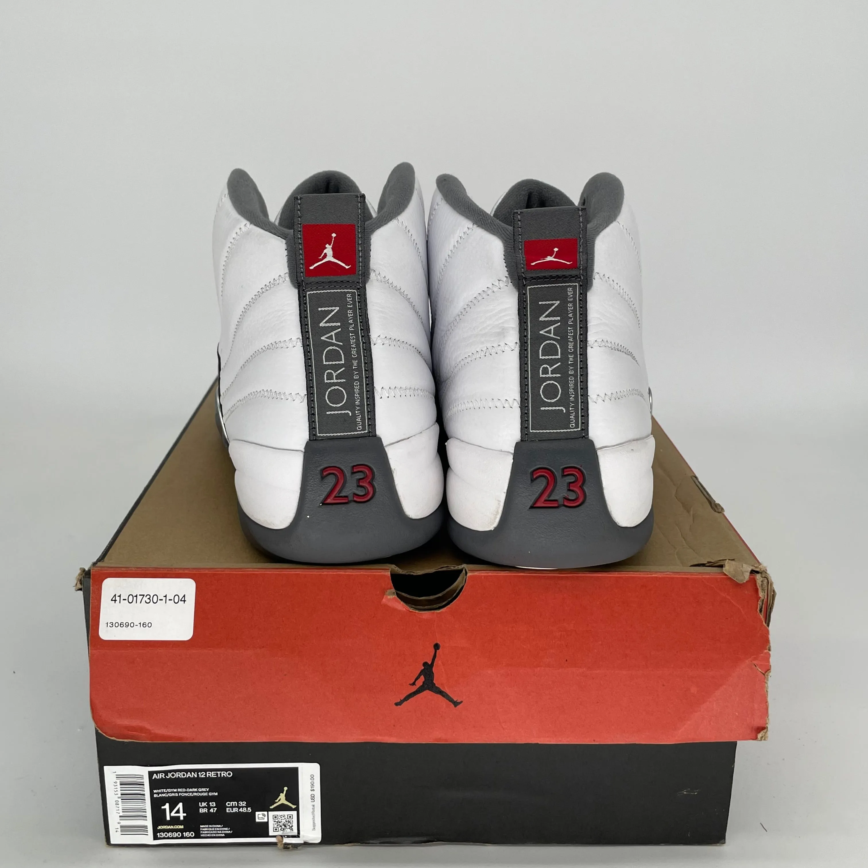 AIR JORDAN 12 WHITE DARK GREY SIZE 14 130690-160