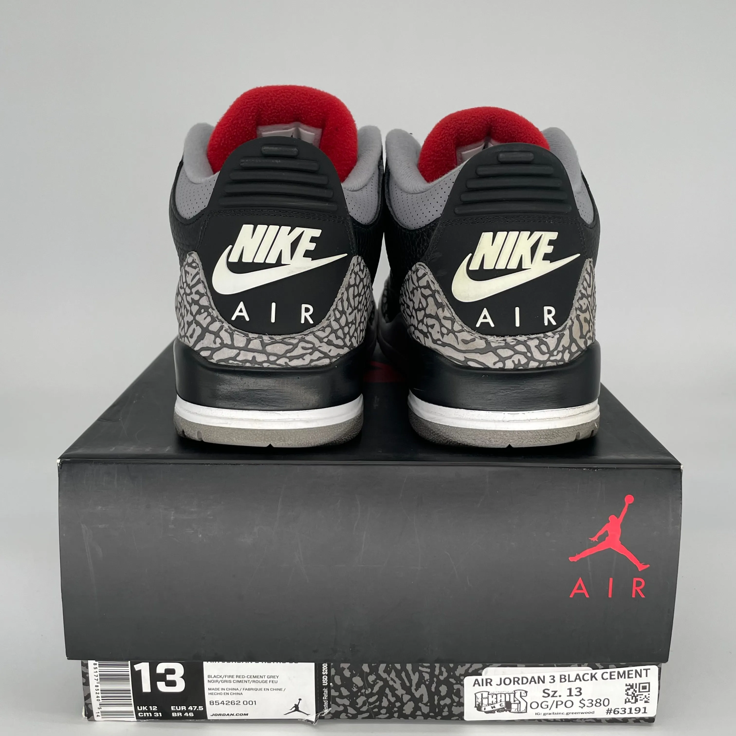 AIR JORDAN 3 BLACK CEMENT SIZE 13 854262-001